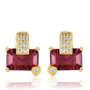 ** Exquisite Red Gemstone CZ Stud Earring Minimalist Stamped Solid 925 Silver
